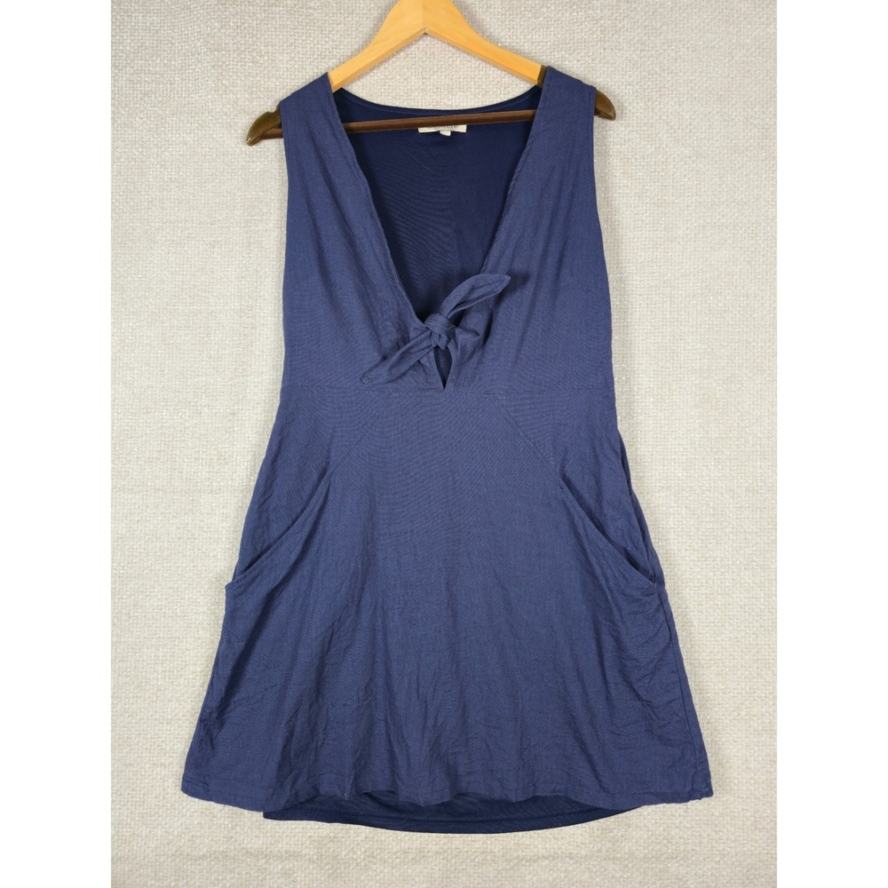 Listicle Womens Navy Blue V-Neck Tie Front Sleeveless Pocket Mini Dress Large